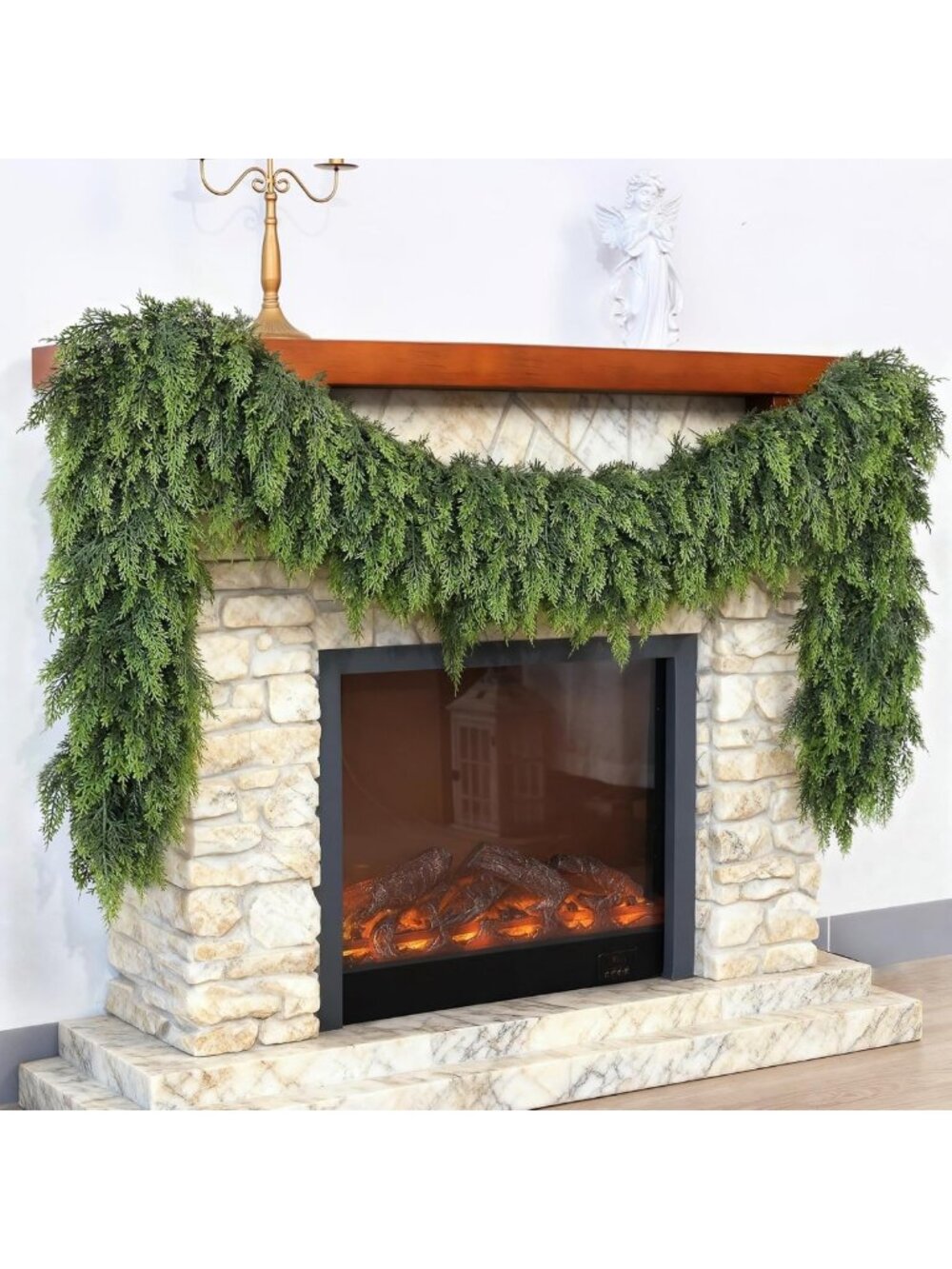 9FT Faux Cedar Garland - Artificial Christmas Greenery for Mantle & Holiday